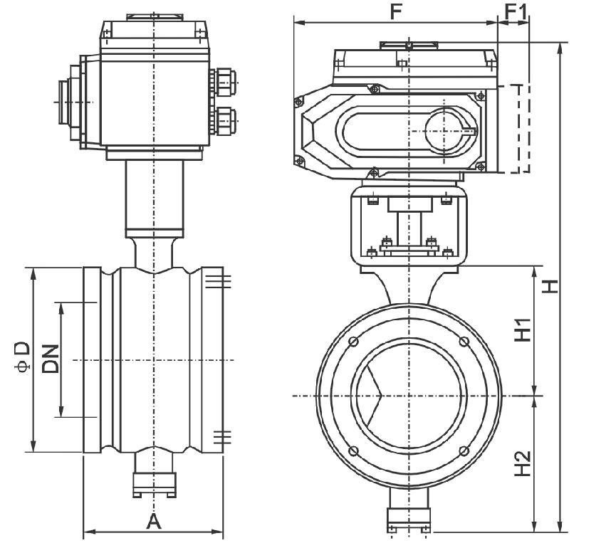 V型調節電動球閥安裝尺寸 V型調節電動球閥安裝尺寸